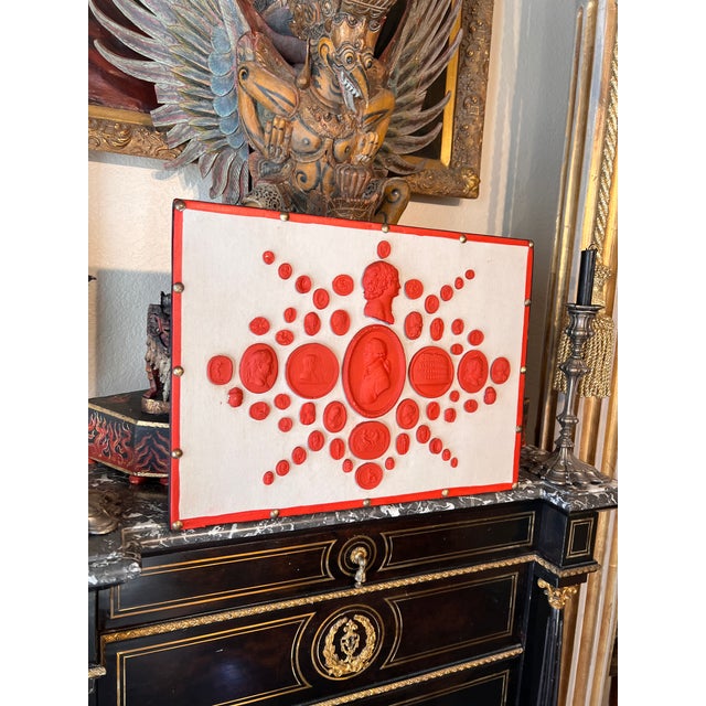 #1013 Grand Tour Revival Neoclassical Vintage Red Plaster Cast Waxed Intaglio Arrangement For Sale In Palm Springs - Image 6 of 11