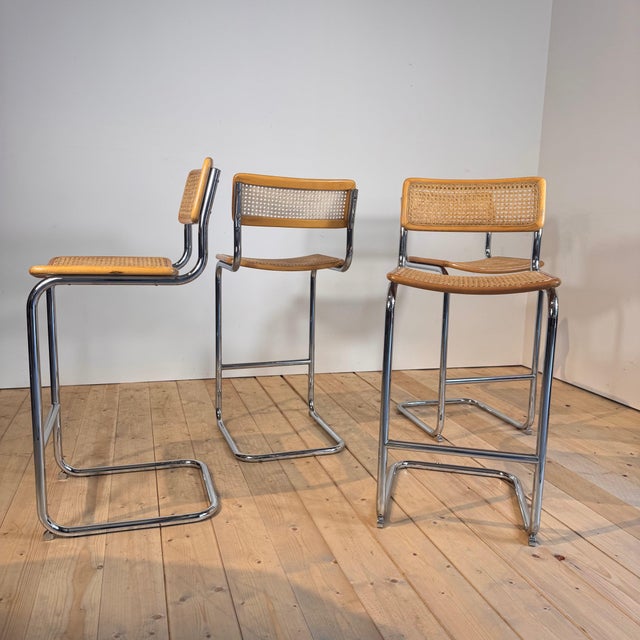 Vintage Italian Vienna Straw and Chrome-Plated Steel Stools, 1980s, Set of 4 For Sale - Image 5 of 6