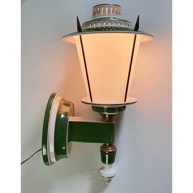 Green Mid-Century Wall Sconces in Porcelain and Brass, France, 1970s, Set of 2 For Sale - Image 8 of 12