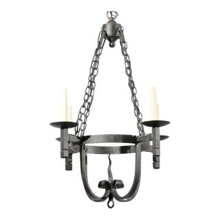 Black Iron Spanish Four Arm Candlestick Chandelier For Sale
