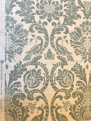 Pintura Studios "Pavone" Bird Damask Silk Matka Fabric