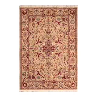 Shabby Chic Medallion 1990's Pak-Persian Taupe/Red Wool Rug - 6'1'' X 8'10'' For Sale