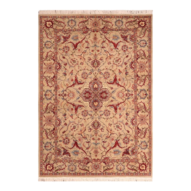 Shabby Chic Medallion 1990's Pak-Persian Taupe/Red Wool Rug - 6'1'' X 8'10'' For Sale