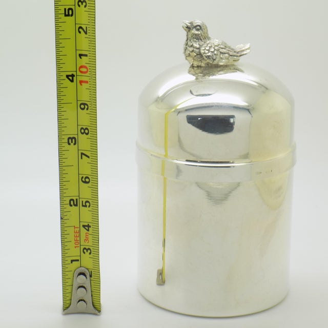 Vintage Italian Cotton Swab Jar with Bird Top in Silver 800, Milan, 1970s For Sale - Image 12 of 14