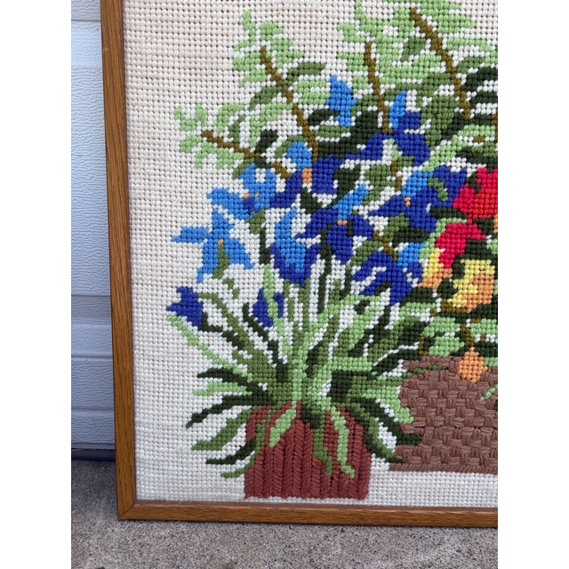 Midcentury Floral Potted Plants Needlepoint Wall Art For Sale In New York - Image 6 of 12