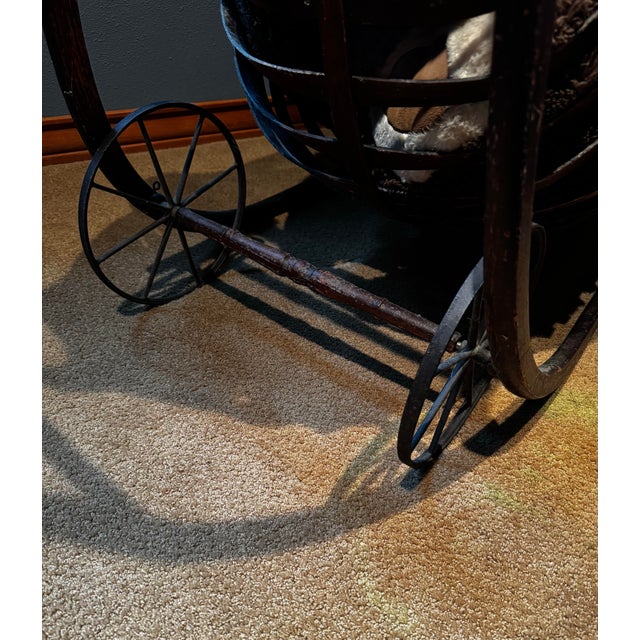 Victorian Antique Victorian Chicago Carriage Bentwood Decorative Display Basket With Wheels For Sale - Image 3 of 7