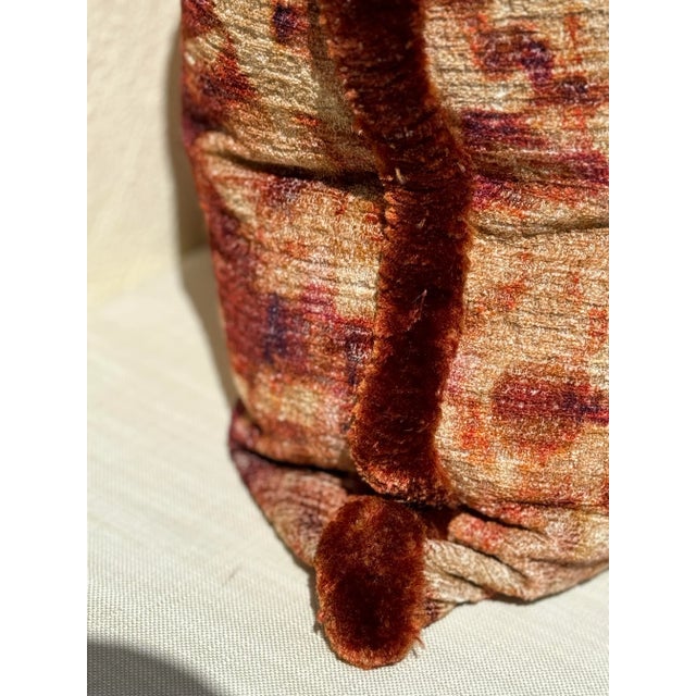 Textile Bespoke Accent Pillow: Sumptuous Orange/Terracotta “Tie- Dyed” Slub Boucle Velvet Xlong Pillow W/Silk Triple Ply Moss Fringe/ 50/50 Down All New For Sale - Image 7 of 12