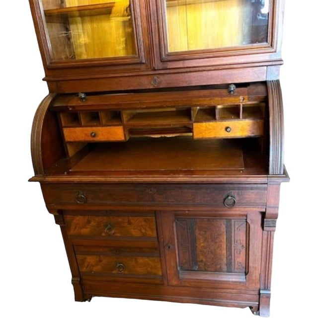 Antique 19th Century Roll Top Desk & Bookcase For Sale - Image 4 of 9