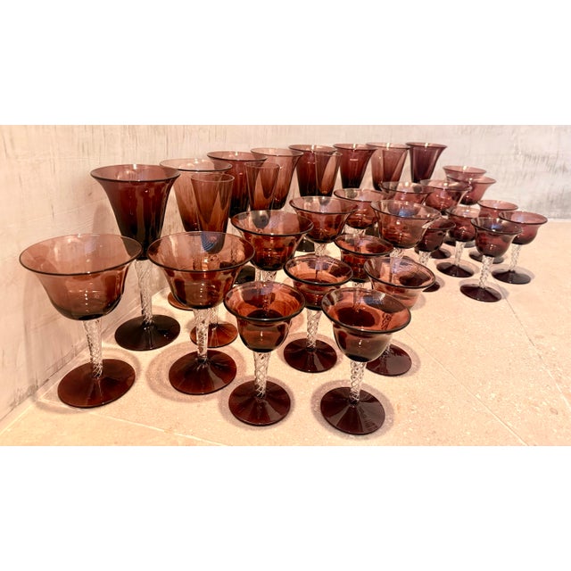 Rare Vintage Mid-Century Bill Blenko Designed Art Glass Air Twist Amethyst Water Goblets/Wine Glasses- Set of 8 For Sale - Image 11 of 12