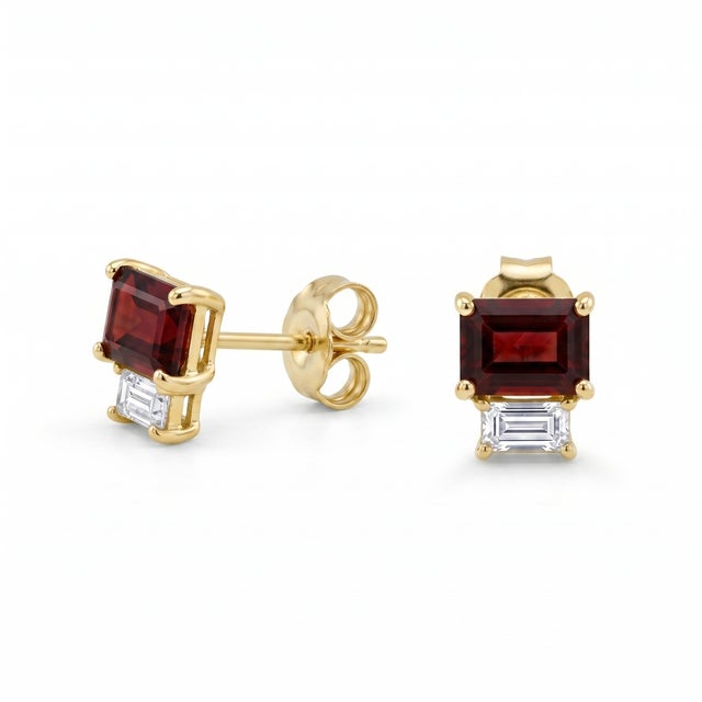 Contemporary Dainty Garnet Stud Earrings • Baguette Gemstone Minimalist Studs • January Birthstone Studs • Gift for Her - A Pair For Sale - Image 3 of 3