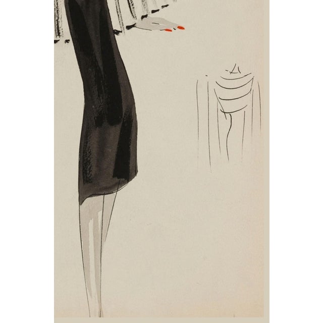 Paper Vintage French Fashion Wall Art Print – White Coat & Black Dress, 12" X 16" For Sale - Image 7 of 8