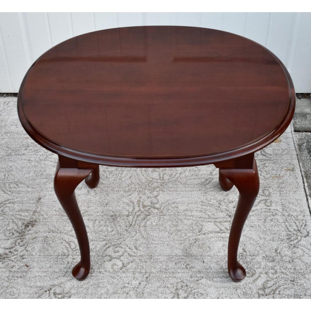 Vintage Ethan Allen Quenn Anne Style Oval Cherry Side Table For Sale In Philadelphia - Image 6 of 11
