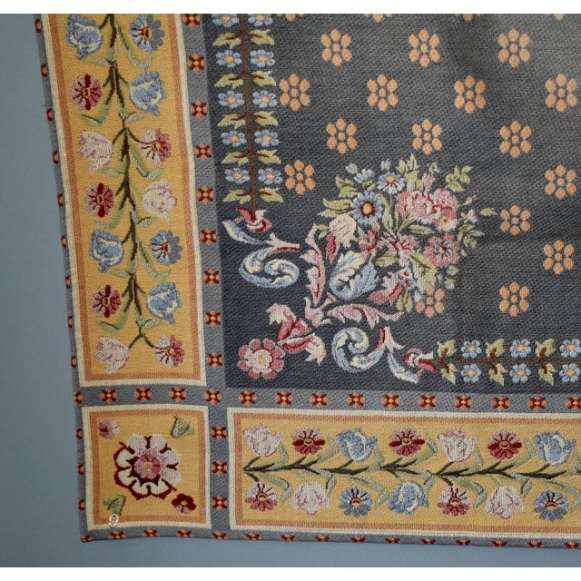 Textile Flemish Tapestry Wall Hanging Aubusson Style Printed Cotton Floral Medallion 40s For Sale - Image 7 of 17