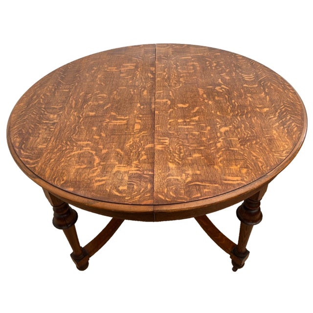 Early 20th Century Old English Revival Round Expansion Dining Table, Baluster Legs Quarter Sawn Oak For Sale - Image 9 of 15