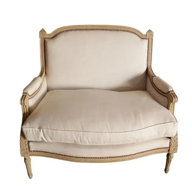 Mid 20th Century Carved Louis XVI Style Cream Settee For Sale - Image 5 of 5