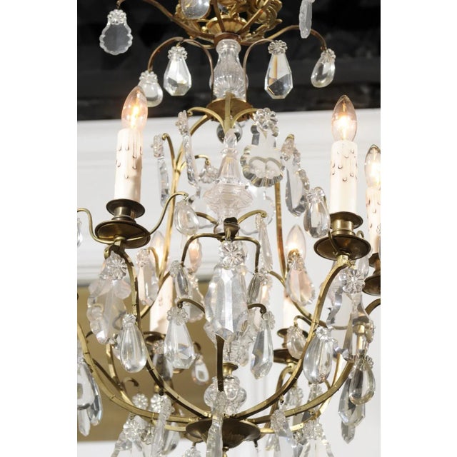 French 19th Century Six-Light Crystal Chandelier with Scrolled Brass Armature For Sale In Atlanta - Image 6 of 12