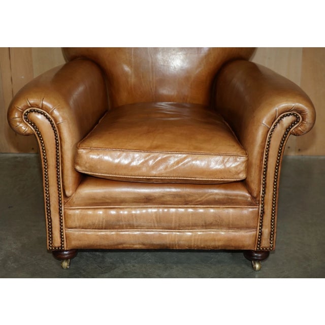 Comfortable Pair of Antique Chesterfield Victorian Brown Leather Club Armchairs For Sale - Image 16 of 17