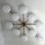 Italian midcentury flush mount with ten glossy white Murano glass shades mounted on solid brass frame in bronze finish /...