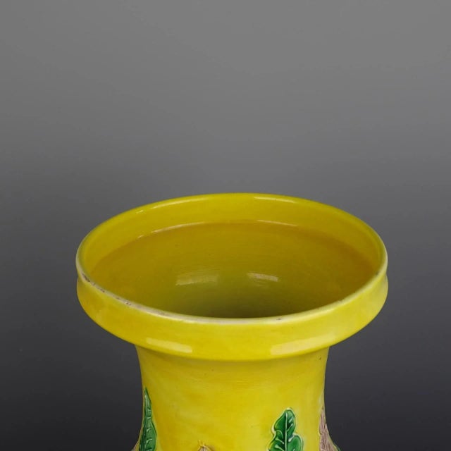 W-22cm,H-42cm This product is a stunning Yellow Ground Famille Verte Porcelain Vase featuring intricate Dragon Phoenix...