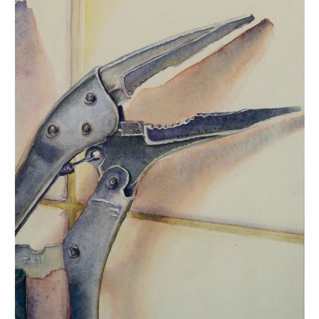 1960s 1960s Realist Toothbrush and Tool Still Life Watercolor Painting by Claude Buck, Framed For Sale - Image 5 of 7