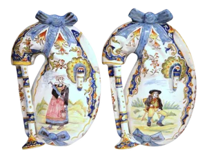 19th Century French Hand-Painted Faience Wall Bagpipes From Lorient - a Pair