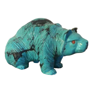 Native American Indian Zuni Style Carved Turquoise Fetish Figure of a Bear With Carnelian Eyes