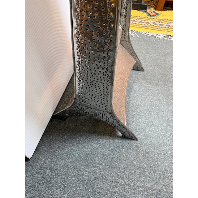 Metal Hand Hammered Tin Cheval Floor Mirror For Sale - Image 7 of 13