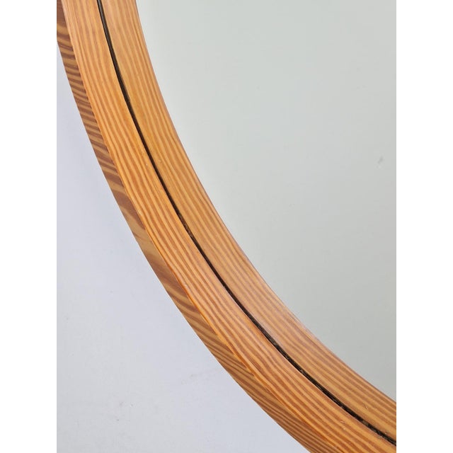 Large Mid-Century Round Pine Mirror, Denmark, 1960s For Sale - Image 9 of 11