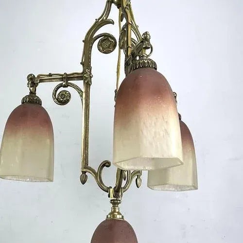 1930s Art Deco Pate De Verre Hanging Lamp in Bronze, 1930s For Sale - Image 5 of 12