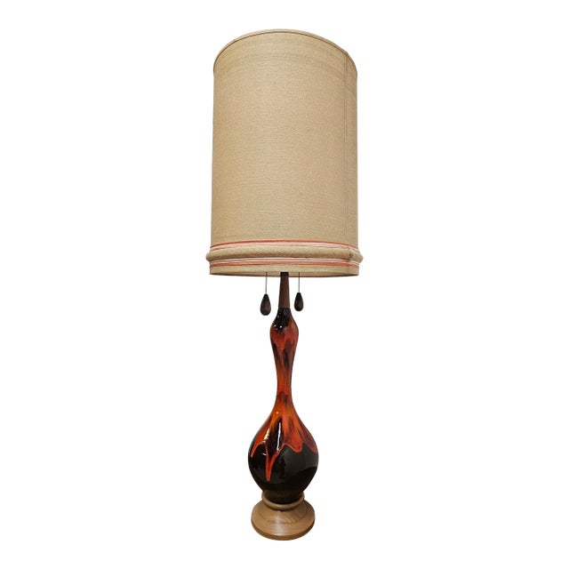 1960s Space Age Hollywood Regency Boho Drip Glaze Pottery Lamp For Sale