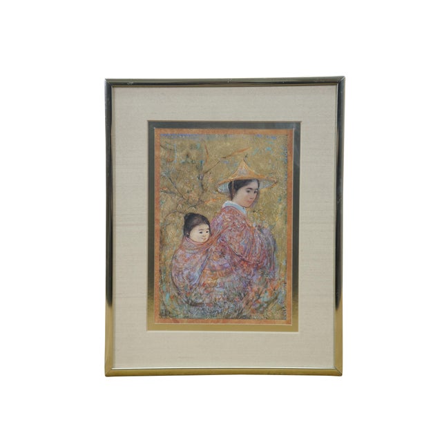 Two vintage Edna Hibel Japanese Chinoiserie Oil Paintings. Japanese Ladies at the Mountain - oil on woodpanel, circa 1981....