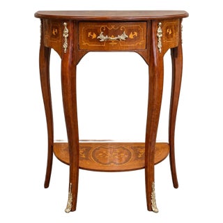 1980 French Artisan Louis XVI Brown Mahogany Side Table For Sale