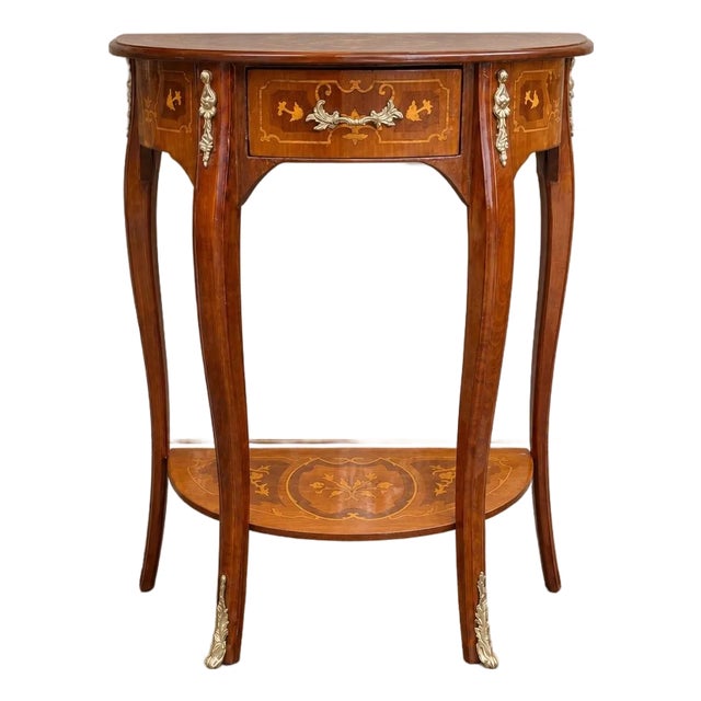 1980 French Artisan Louis XVI Brown Mahogany Side Table For Sale