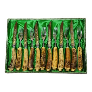Vintage Stainless Steel and Horn Cutlery Set 'Othello' by Anton Wingen, 1950s For Sale