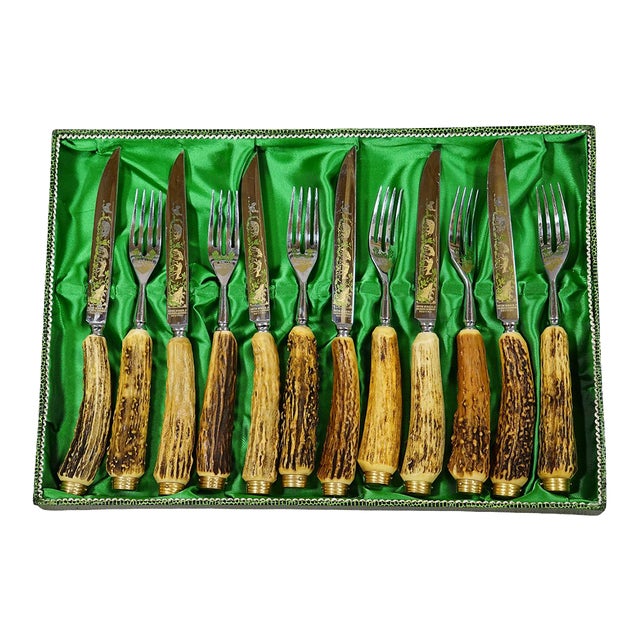 Vintage Stainless Steel and Horn Cutlery Set 'Othello' by Anton Wingen, 1950s For Sale