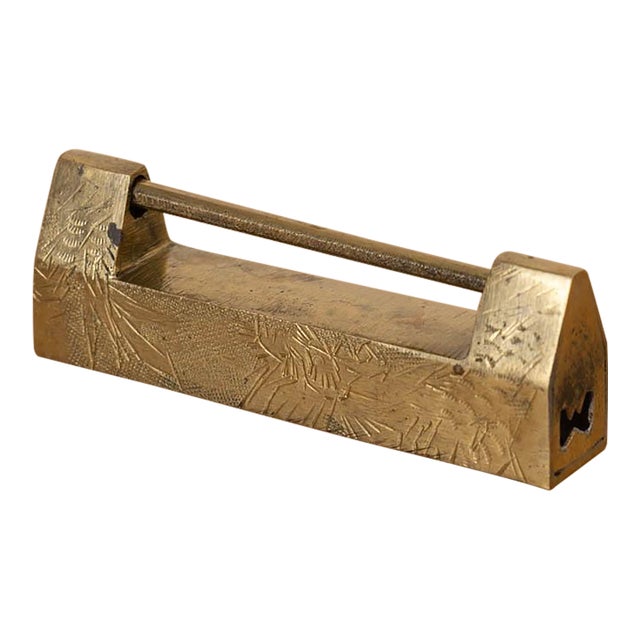 Antique Engraved Brass Chinese Padlock For Sale