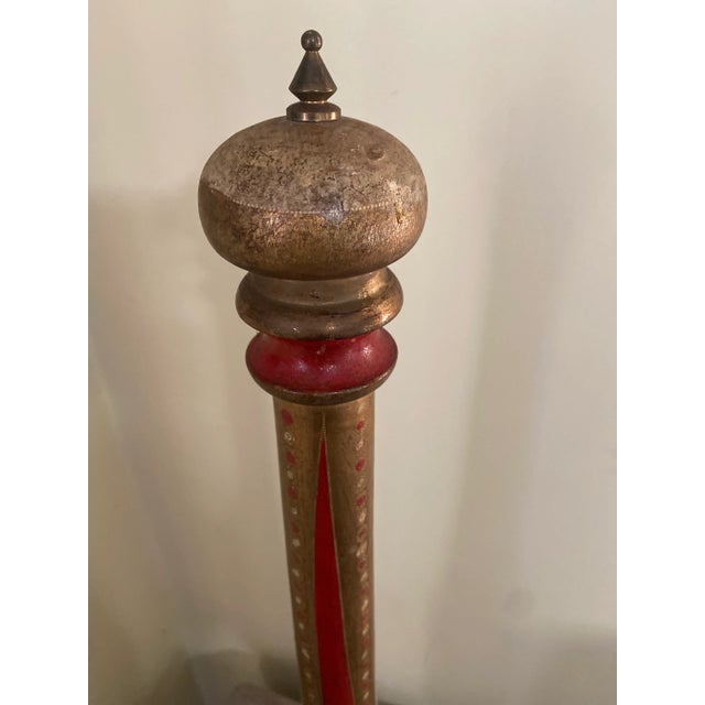 Giant Size Vintage Mid Century Italian Wood & Brass Pepper Mill Beautiful Florentine design In Red and Gold Brought back...