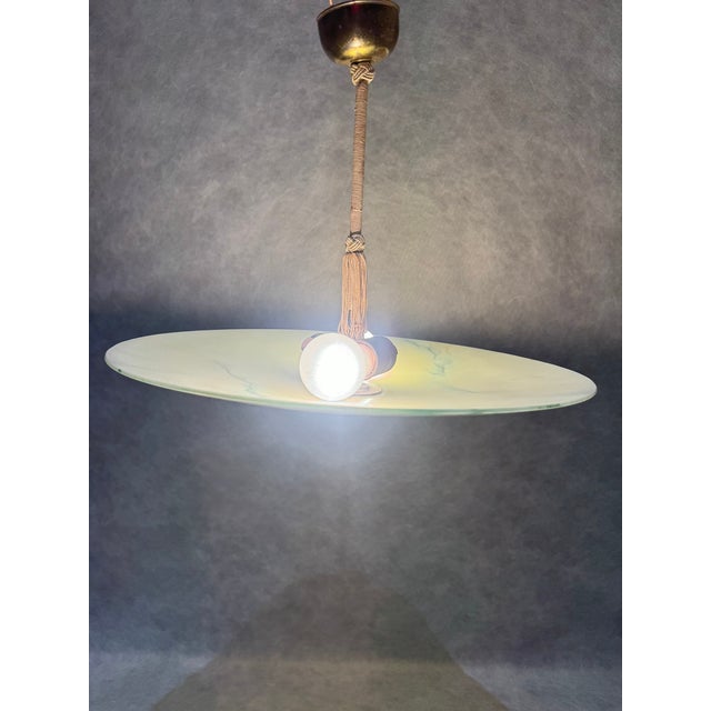 Glass Art Deco Pendant Lamp with Marbled Glass Shade, 1930s For Sale - Image 7 of 11