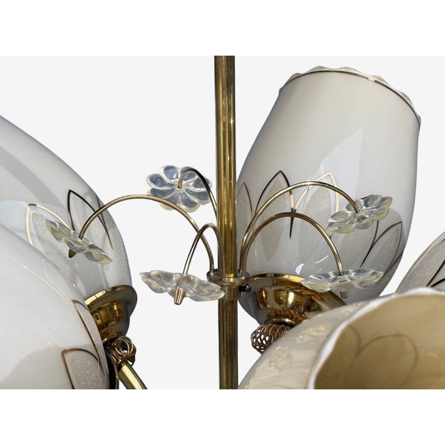 1950s Itsu, Finnish Modern, Snowflake Chandelier, Brass, Glass, Finland For Sale - Image 9 of 14