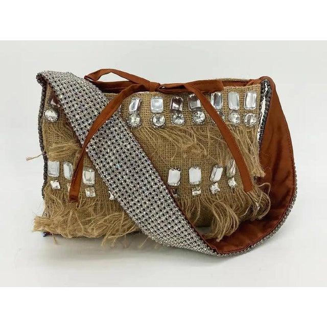 Textile Mid 20th Century Dolce and Gabbana Crystal Rhinestone Burlap Shoulder Bag For Sale - Image 7 of 7