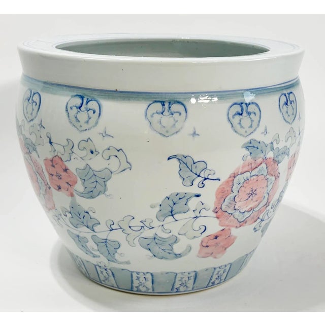 Mid 20th Century Vintage Large Porcelain Pastel Floral Fish Bowl Planter Cachepot For Sale - Image 5 of 8
