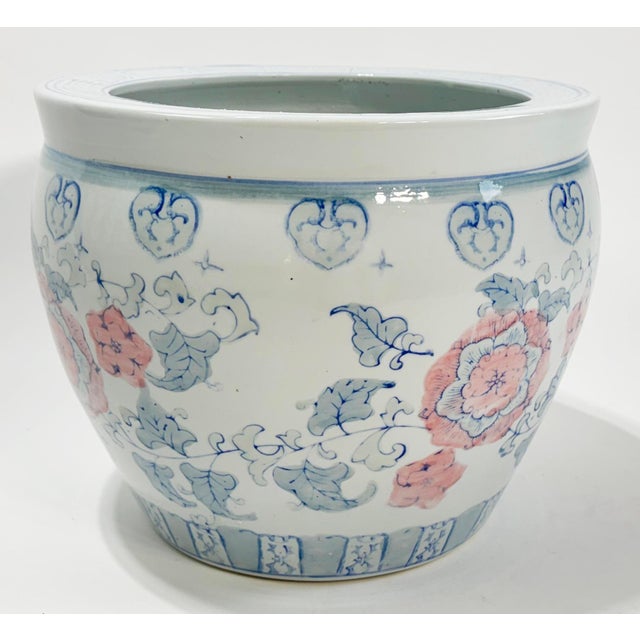 Mid 20th Century Vintage Large Porcelain Pastel Floral Motif Fish Bowl Cachepot Planter For Sale - Image 5 of 8