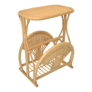 1970s Bamboo Cane Wicker Mid-Century Modern Side Bedside End Sofa Table Magazine Stand