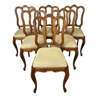 French Louis Style Oak Dining Chairs with Upholstered Seats, Set of 6 For Sale