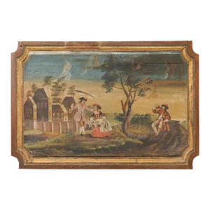 19th Century French Landscape on Wooden Plaque