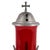 This antique candle‑based sanctuary lamp features a striking ruby red glass cylinder housed in a decorative metal frame...