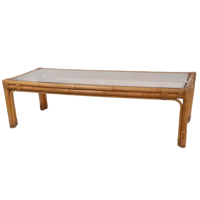 Mid-Century Modern Mid Century Glass Top Bamboo Coffee Table For Sale - Image 3 of 14