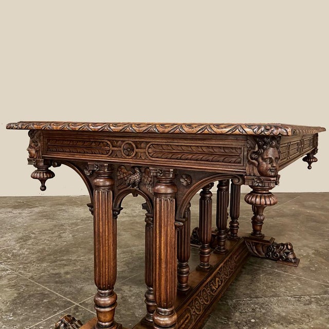19th Century Napoleon III Walnut Partner's Desk With Faux Leather For Sale - Image 10 of 18