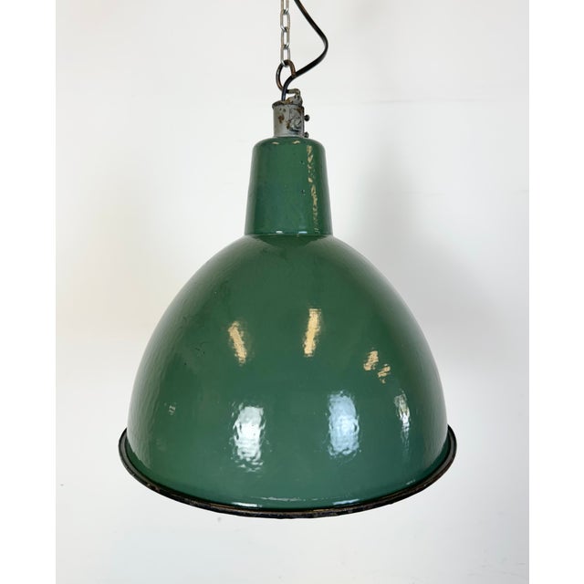 Green Industrial Green Enamel Factory Pendant Lamp, 1960s For Sale - Image 8 of 16