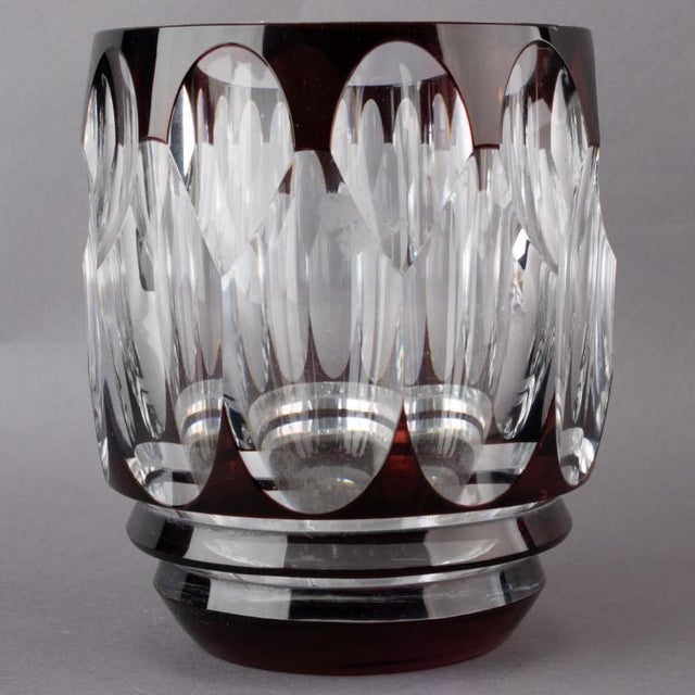 Art Deco Ruby Cut Crystal Glass Vase from Val St Lambert For Sale - Image 3 of 3